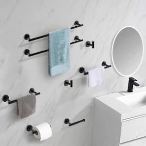 8-Piece Bath Hardware Set with Toilet Paper Holder in Black