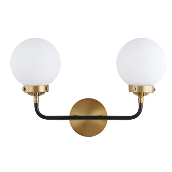 Caleb 2-Light 18 in. Brass Gold/Black Brass Wall Sconce