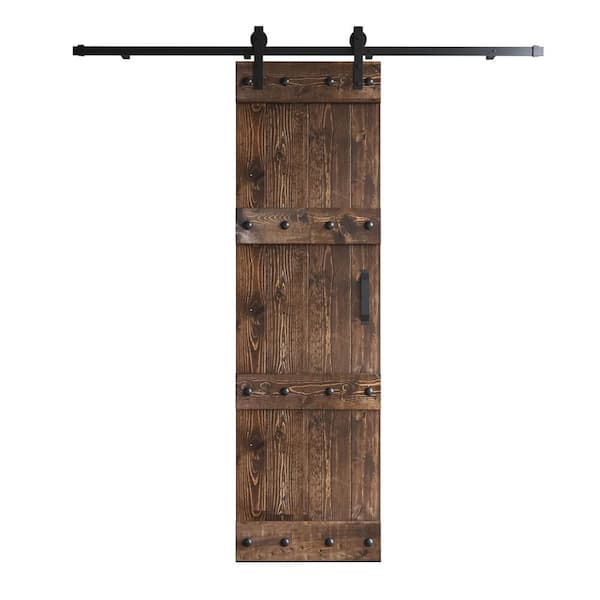 COAST SEQUOIA INC Castle Series 24 in. x 84 in. Kona Coffee DIY Knotty Pine Wood Sliding Barn Door with Hardware Kit