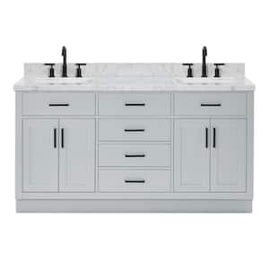 Hepburn 67 in. W x 22 in. D x 36 in. H Freestanding Bath Vanity in Grey with Carrara White Marble Top and Double Sinks