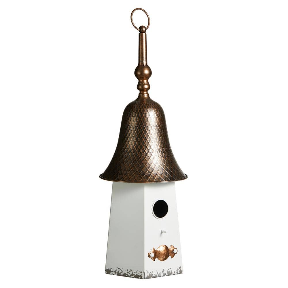 Glitzhome 24 in. H Metal Washed White Bell Roof Decorative