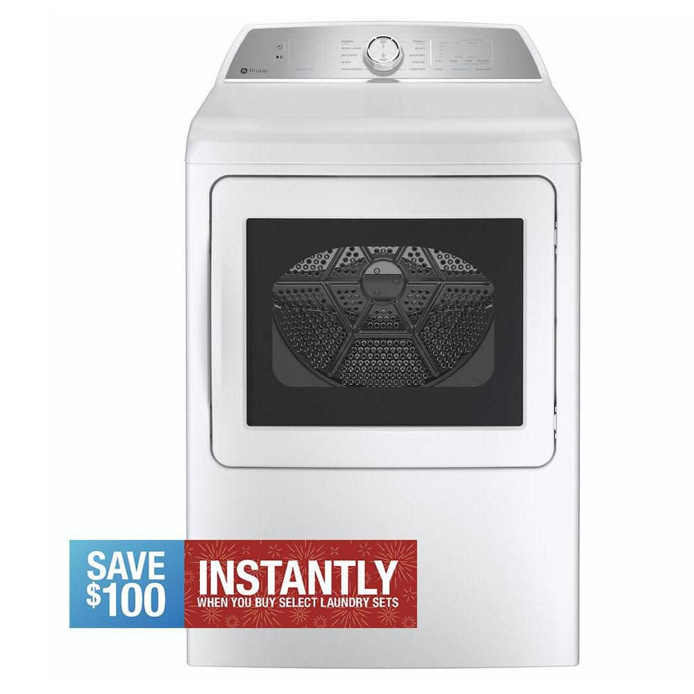 Profile 7.4 cu.ft. Smart Gas Dryer in White with Sanitize Cycle and Sensor Dry, ENERGY STAR