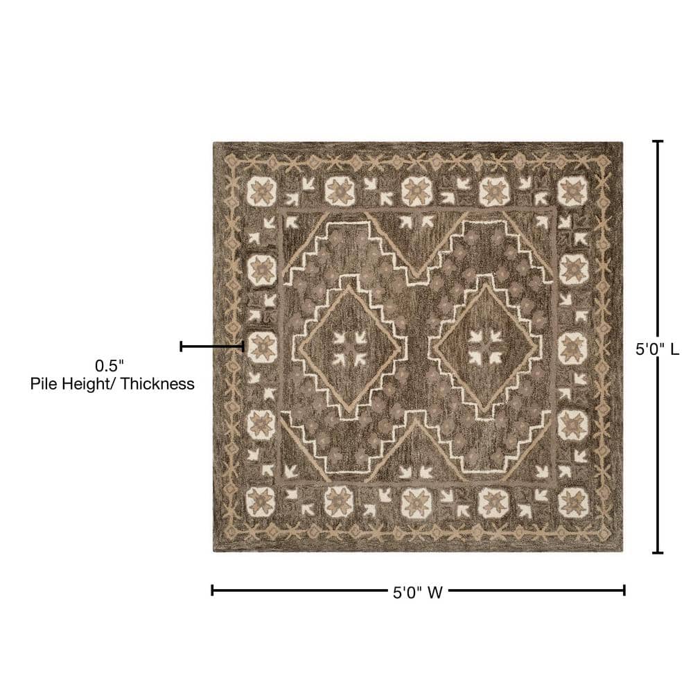 Handmade Tufted Brown and Taupe Wool Square Area Rug