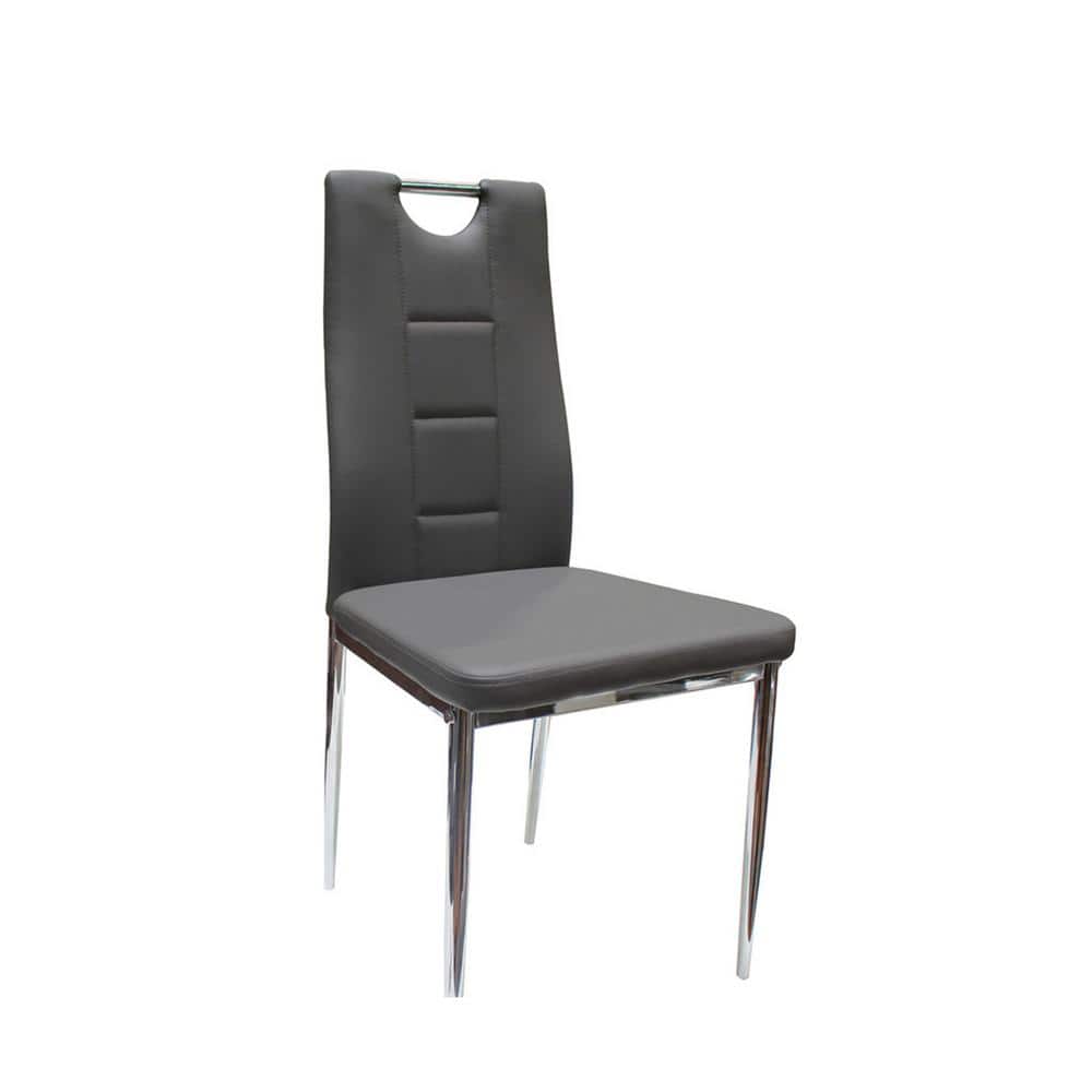 Gray Faux Leather Chrome Parsons Side Chair Set