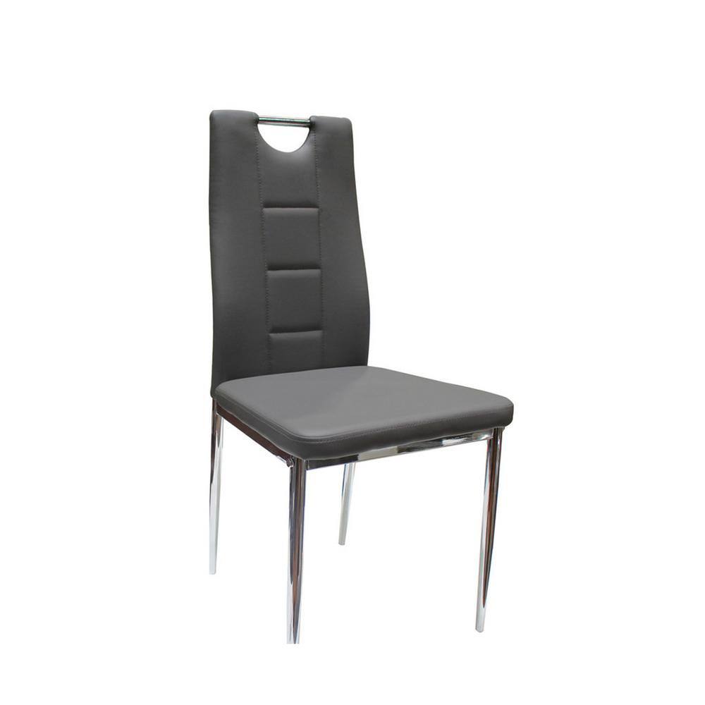 Gray Faux Leather and Chrome Round Glass Dining Set