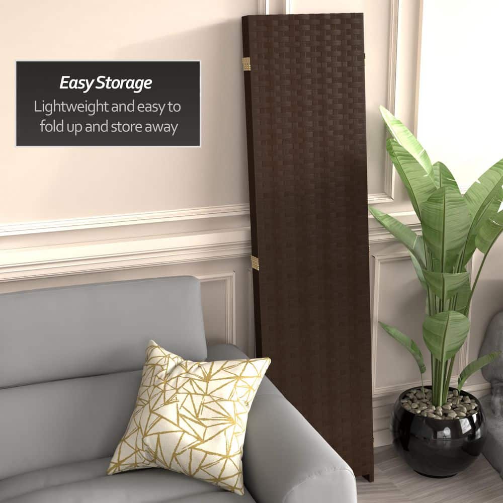Dark Mocha Woven Fiber 6 ft. Folding Room Divider
