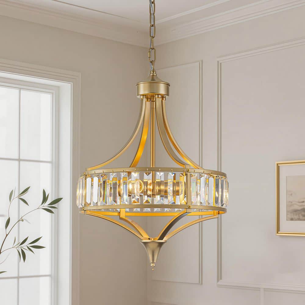 TinHon 4-Lights Gold Crystal Chandelier, Modern Pendant Lighting