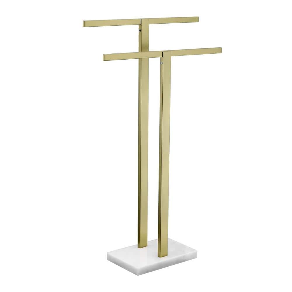 2-Tier Bathroom Standing Towel Rack with Marble Base, Stainless Steel in Br