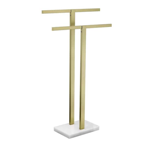 Unbranded 2-Tier Bathroom Standing Towel Rack with Marble Base, Stainless Steel in Brushed Gold (1-Pack)