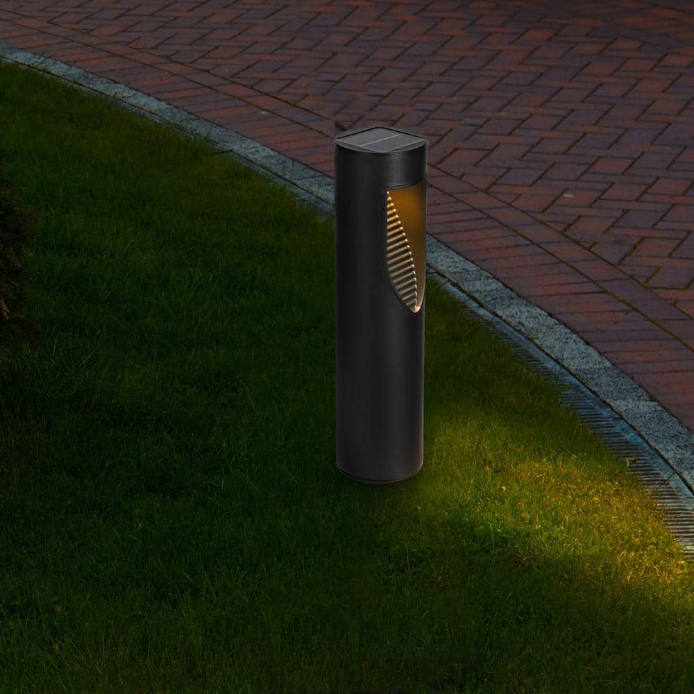 12.2" Black Solar LED Pathway Lights with Yellow Shade