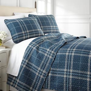 Vilano Plaid Blue 3-Piece King Microfiber Quilt and Sham Set