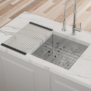 17 in. Undermount Single Bowl 16-Gauge Brushed Nickel Stainless Steel Kitchen Sink with Bottom Grids