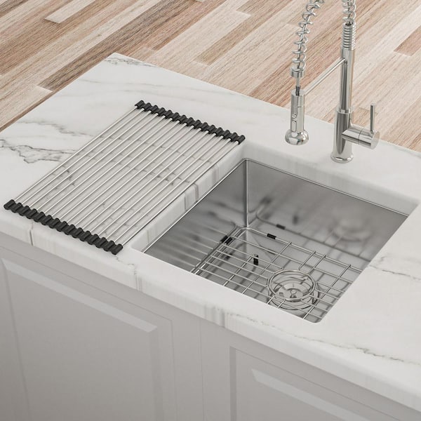 Staykiwi 17 in. Undermount Single Bowl 16-Gauge Brushed Nickel Stainless Steel Kitchen Sink with Bottom Grids