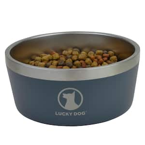 INDULGE 40 oz. 5 Cup Double Wall Stainless Steel Dog Bowl To Non Slip To Lifetime Warranty in Blue