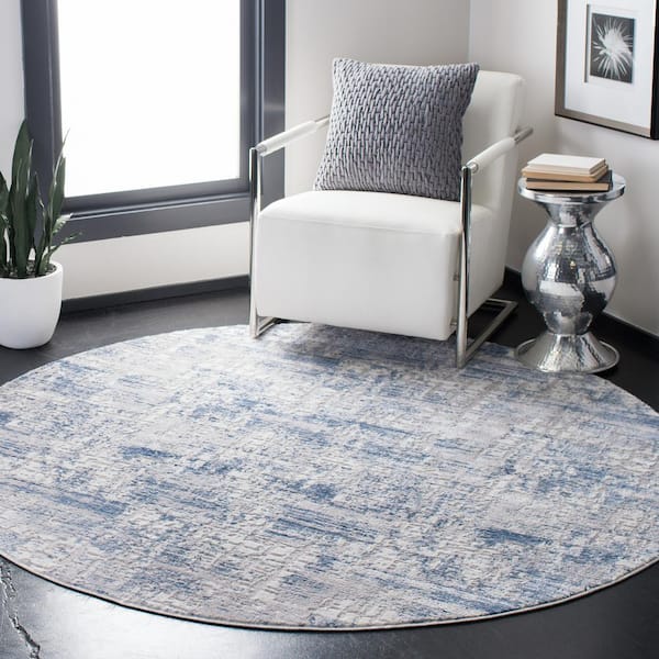 Amelia Blue/Gray Doormat 3 ft. x 3 ft. Distressed Geometric Round Area Rug