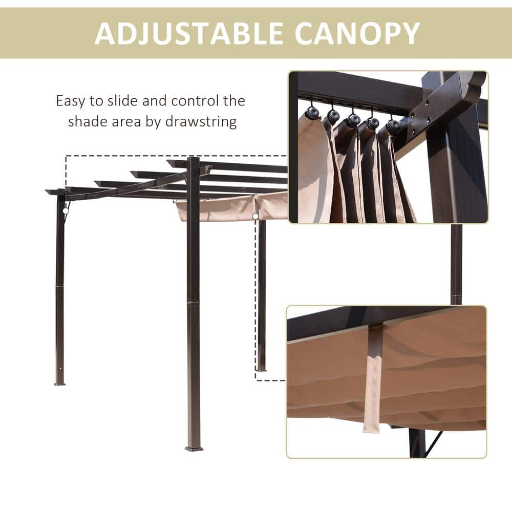 Brown Aluminum 10' x 13' Retractable Patio Pergola Canopy