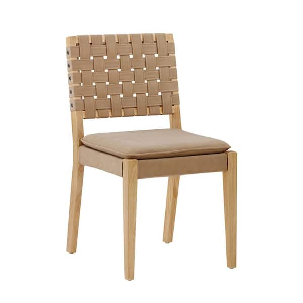 Cohen 19 in. Wood Mid-Century Modern Upholstered Side Dining Chair with Woven Faux Leather Backrest, Natural Brown