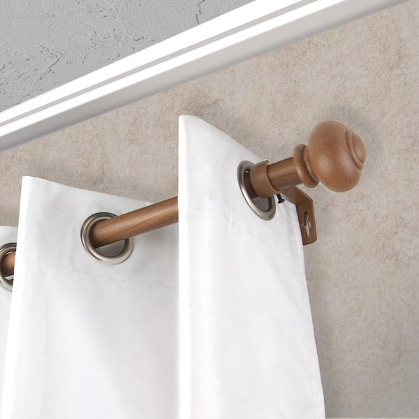 1 inch Adjustable Single Faux Wood Curtain Rod 28-48 inch in Dark Walnut with Rotunda Finials