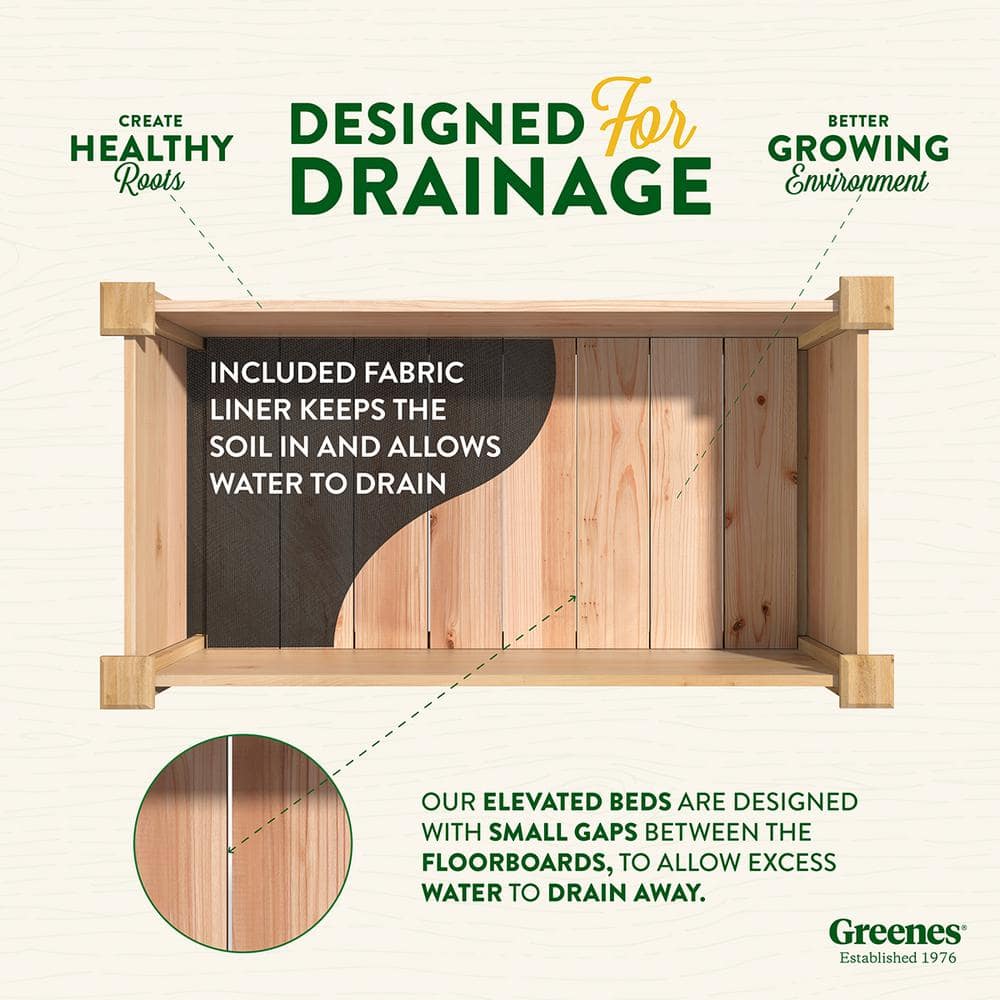 Natural Cedar Raised Garden Bed with Drainage Hole, 24"D x 48"W x 19"H
