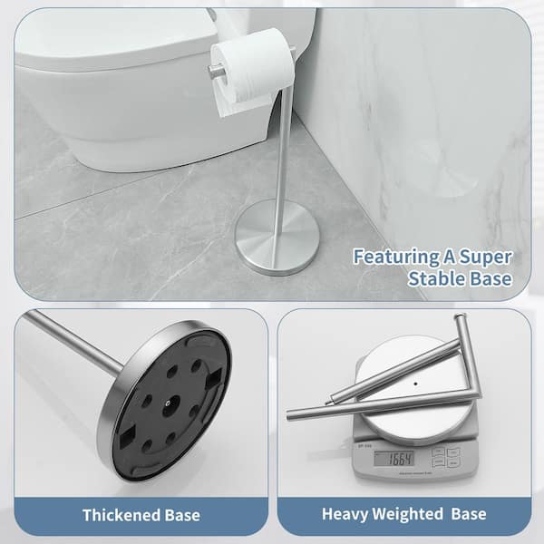BWE Round Free Standing Toilet Paper Holder in Brushed Nickel A