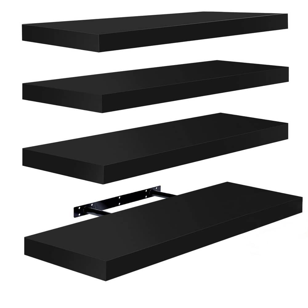 Black Faux Wood Floating Wall Shelves Set of 4