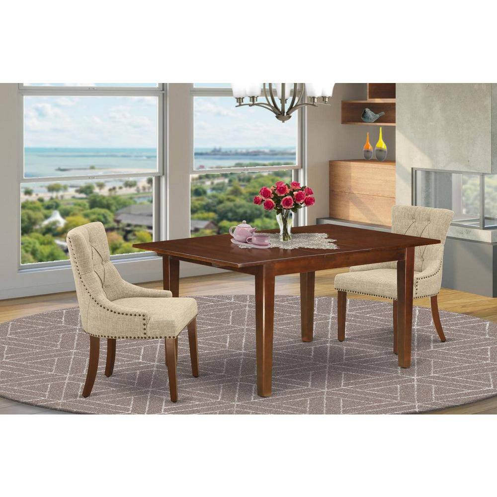 3-Piece Mahogany Finish Rectangular Solid Wood Top with Butterfly Leaf Dining Table Set