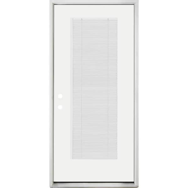 Reliant 34 in. x 79 in. RHIS Full Lite Clear Glass Mini-Blind Unfinished Fiberglass Prehung Door with Nickel Hinges