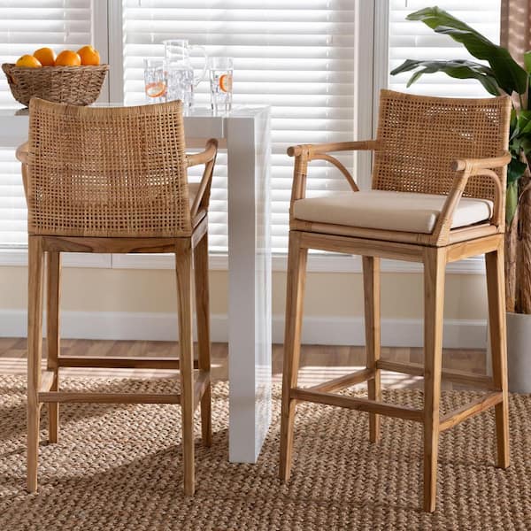 Storsel 29.6 in. Natural Rattan Wood Bar Stool (Set of 2)