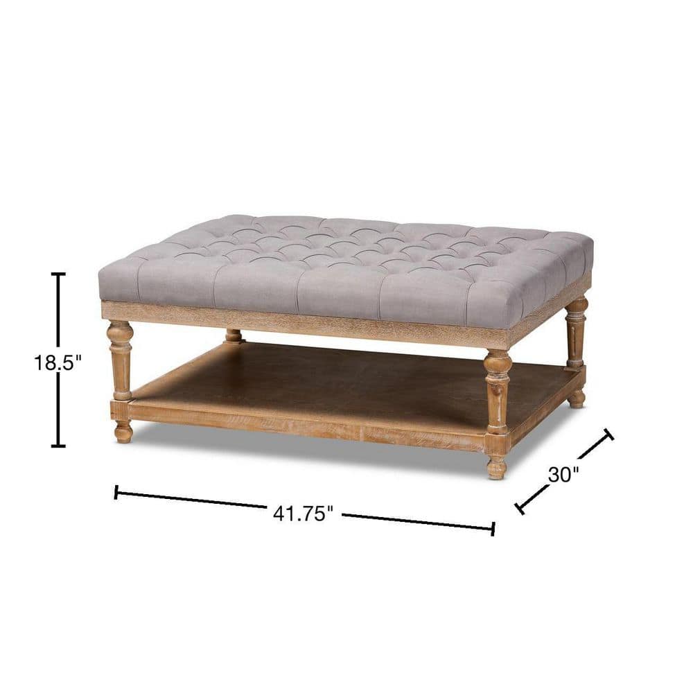 Lindsey Grey Linen and Greywashed Wood Tufted Cocktail Ottoman