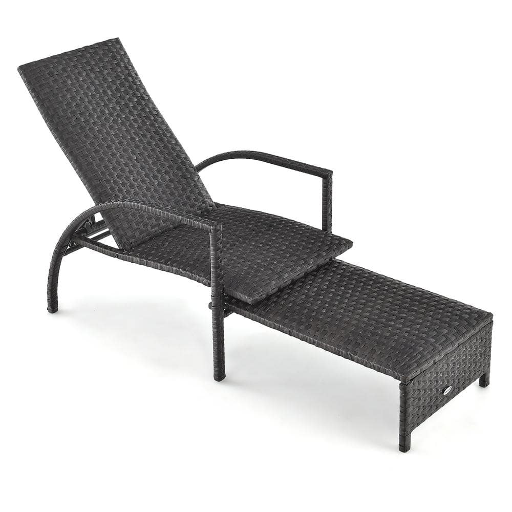 Gymax Mix Brown Outdoor Chaise Lounge Rattan Recliner with Retractable ...