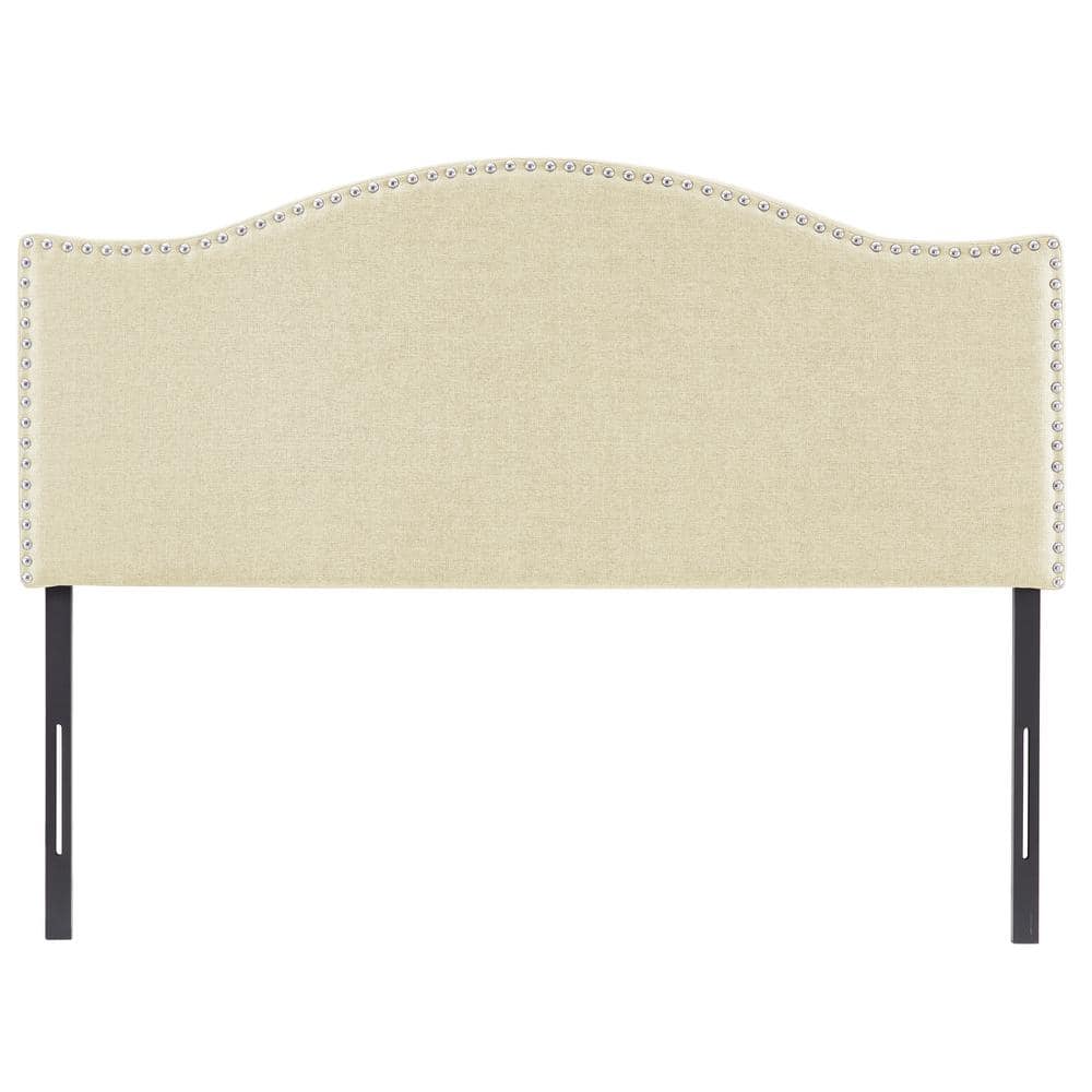 HOMESTOCK Cream Headboards for Queen Size Bed, Upholstered Nail Head