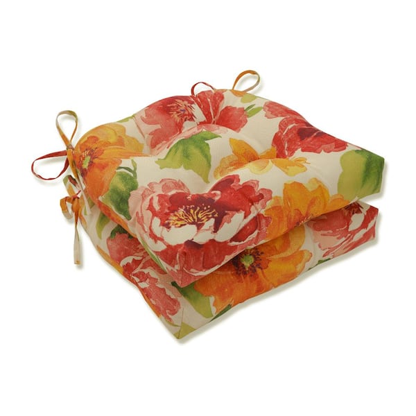 Pillow Perfect Floral 17.5 x 17 Outdoor Dining Chair Cushion in Green/Orange (Set of 2)