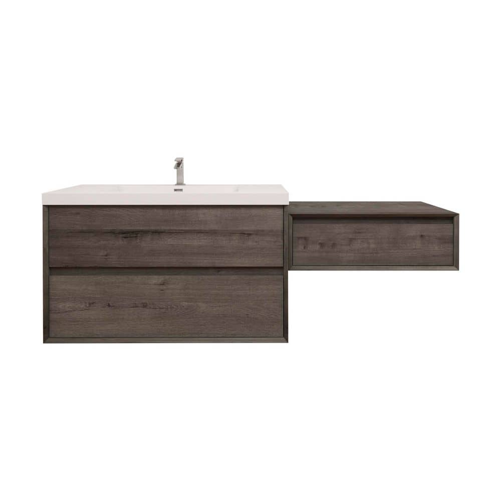 Kingdee 71 in. W x 20 in. D x 26 in. H Single Sink  and Side Table Counter Bath Vanity  Smoke Oak with White Acrylic Top price history on PriceWatchPro