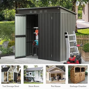 6 ft. W x 4 ft. D Outdoor Metal Tool Storage Shed with Sloping Roof, Steel Frame and Lockable Door, Black (24 sq. ft.)