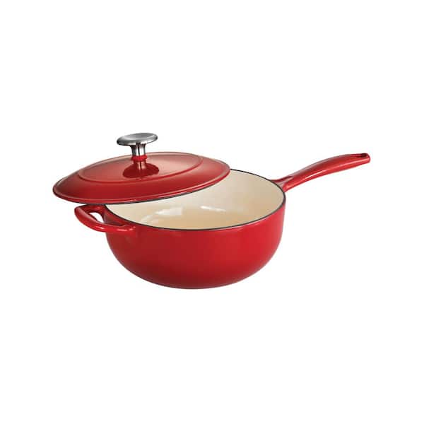 Tramontina Gourmet 3 qt. Enameled Cast Iron Saucier in Gradated Red with Lid