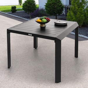 Black Square Aluminum 35 in. Outdoor Dining Table with 2.36'' Umbrella Hole