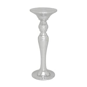 14 in. Silver Polystone Tall Floor Pedestal End Table with Mosaic Mirror Inlay