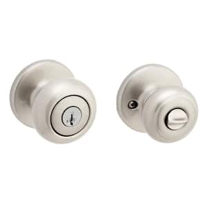 Cove Satin Nickel Keyed Entry Door Knob featuring SmartKey Security and Microban Technology