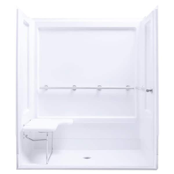 STERLING 39.375 in. x 63.25 in. x 73.25 in. Shower Kit in White with Seat and Grab Bars