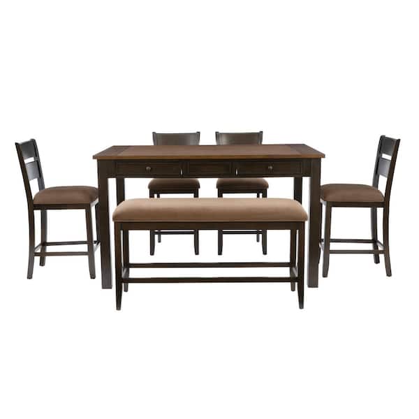 Marinus 6-Piece Rectangle Brown Wood Top Counter Height Dining Room Set Seats 6