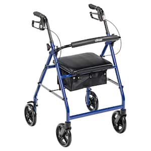 Aluminum Rollator Rolling Walker with Fold Up and Removable Back Support and Padded Seat, Blue