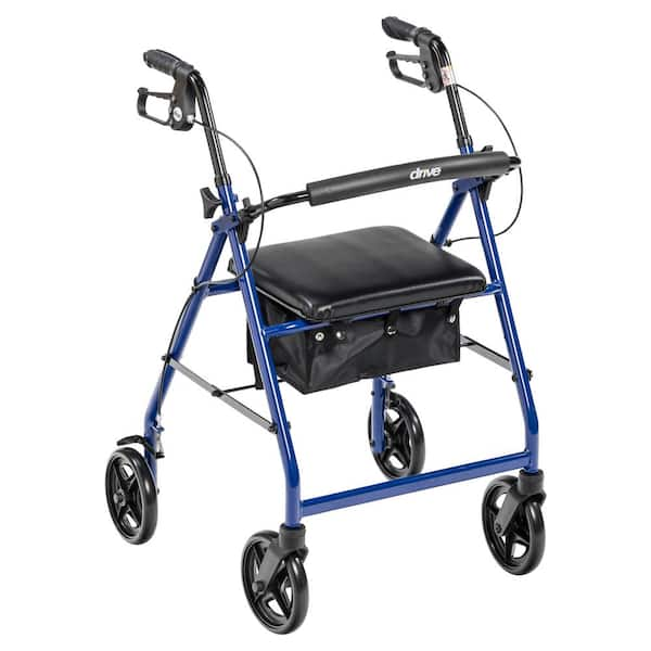 Drive Medical Aluminum Rollator Rolling Walker with Fold Up and Removable Back Support and Padded Seat, Blue