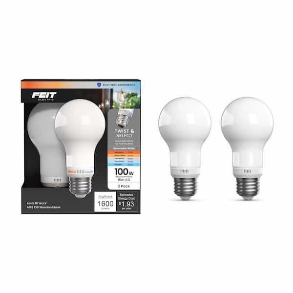 100-Watt Equivalent A19 Dimmable White Filament Frost Glass E26 Twist Select LED Light Bulb Selectable White (2-Pack)