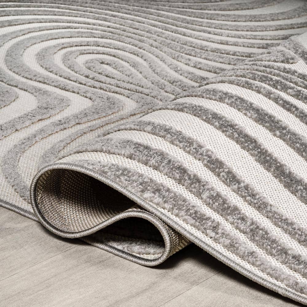 Gray and Ivory 8' x 10' Synthetic Striped Area Rug