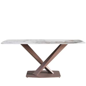70.87 in. Rectangle Round Edge Sintered Stone Pandora Top Purple Carbon Steel Cross Legs Dining Table (Seats 6)