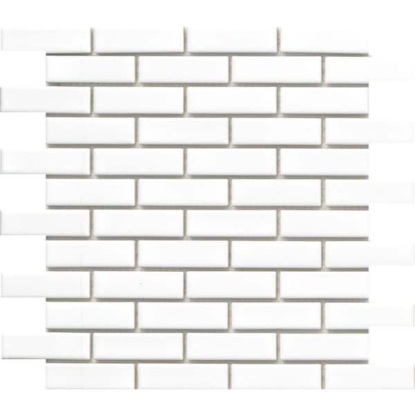 EMSER TILE Savvy White 11 in. x 12 in. Rectangular, Offset Glossy Porcelain Mosaic Floor and Wall Tile (0.924 sq. ft./Case, 1 pc)