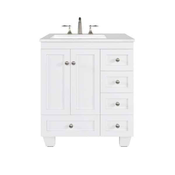 Acclaim 28 in. Single Sink White Bath Vanity with White Carrara Quartz Top (Assembled)