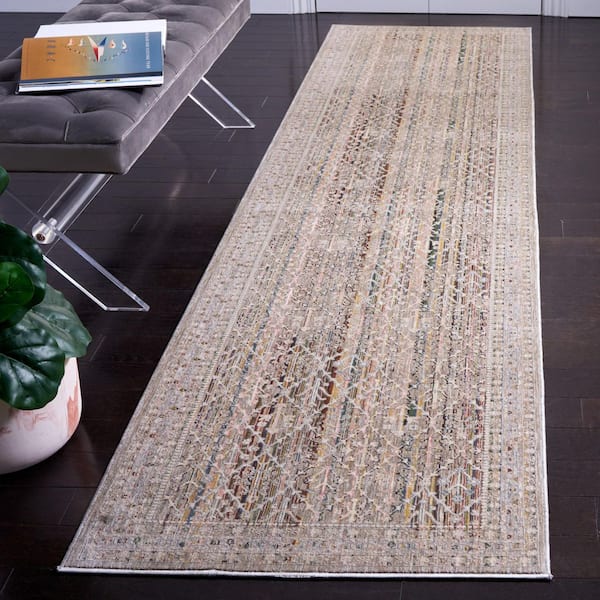 Princeton 3 ft. x 10 ft. Ivory/Blue Distressed Border Runner Rug