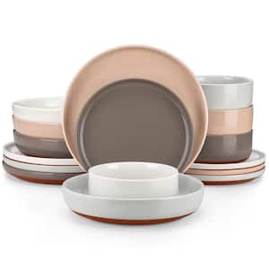 16-Piece Multicolored Stoneware Dinnerware Set Service for 4 Bowls and Plates Dining Set Tableware