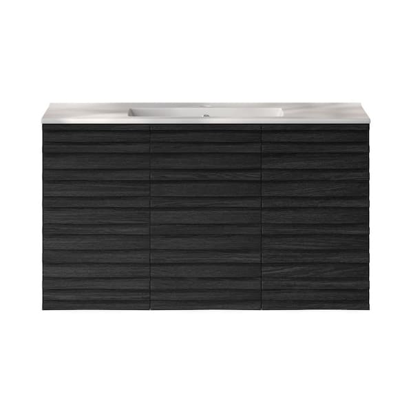 Swiss Madison Cascade 36 in. Wall-Mounted Bath Vanity in Black Oak with White Ceramic Sink Top